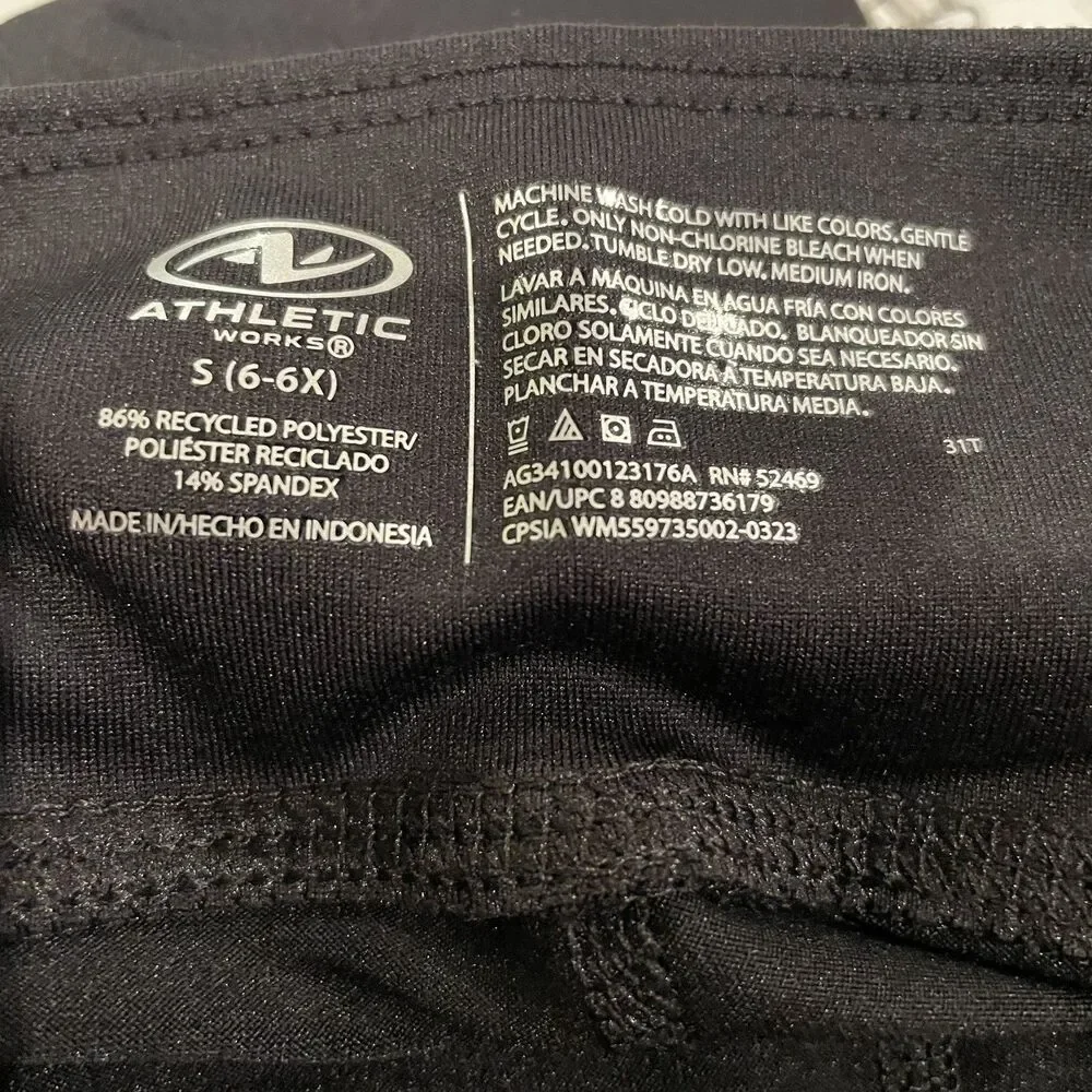 Athletic Works Girls Black Leggings Size Small 6-6X w/Pockets NEW